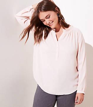 Loft Plus Striped Ruffle Henley Tunic