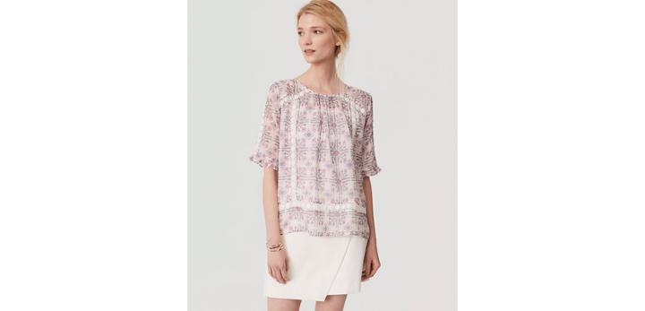 Loft Floral Tile Ruffle Cuff Top