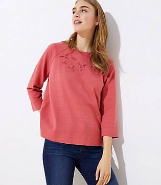 Loft Embroidered Floral Eyelet Sweatshirt