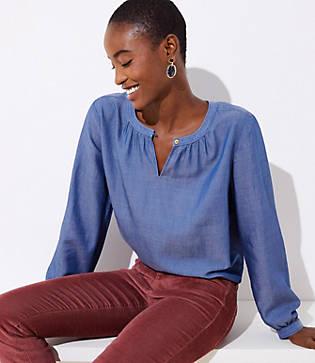 Loft Chambray Split Neck Tunic
