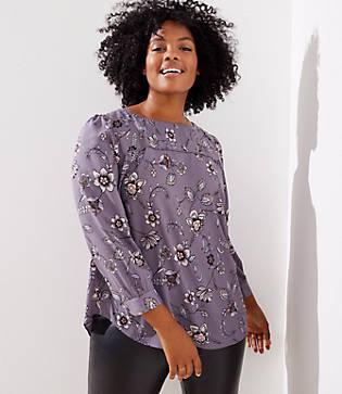 Loft Plus Lilac Garden Pleat Yoke Blouse