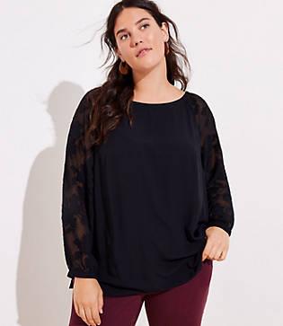 Loft Plus Jacquard Sleeve Tie Back Blouse