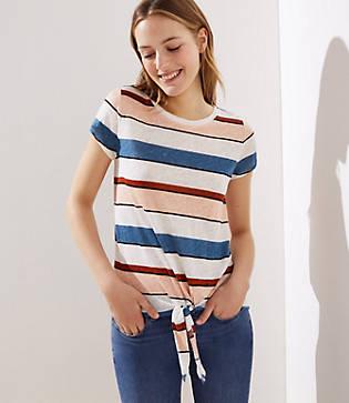 Loft Striped Tie Hem Linen Tee