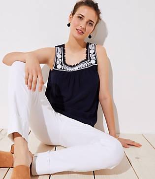 Loft Vine Embroidered Square Neck Tank