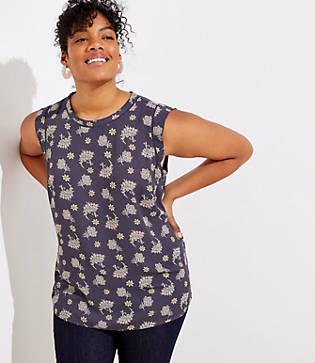 Loft Plus Bouquet Perforated Lacy Mixed Media Top