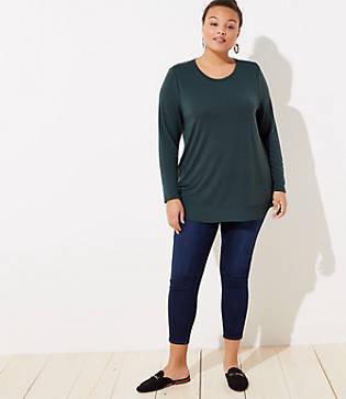 Loft Plus Split Neck Mixed Media Top