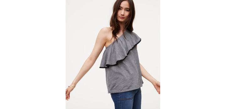Loft Striped One Shoulder Top