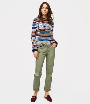 Loft Destructed Boyfriend Jeans In Olive Tint