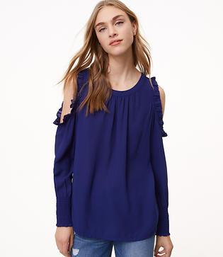 Loft Ruffle Smocked Cold Shoulder Top