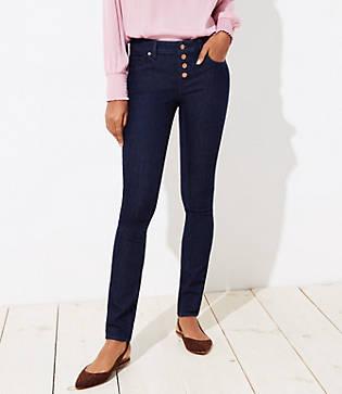 Loft Curvy Button Fly Skinny Jeans In Dark Rinse Wash