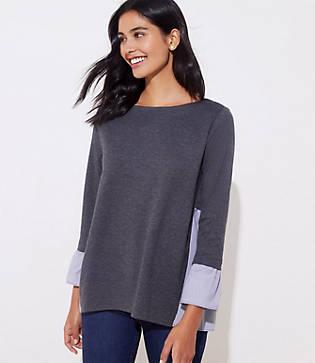 Loft Striped Mixed Media Bell Cuff Sweatshirt