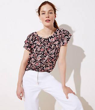 Loft Paisley Double Bar Back Flutter Top