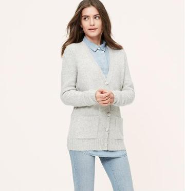 LOFT Grandpa Cardigan, Soft Grey Heather
