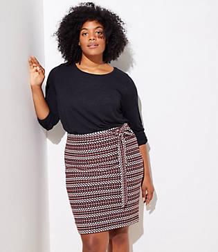 Loft Plus Striped Tweed Tie Waist Skirt
