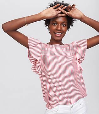 Loft Mixed Stripe Flutter Top