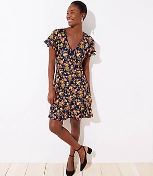 Loft Bouquet Wrap Flutter Flare Dress