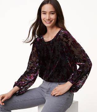 Loft Floral Velvet Blouson Top