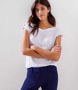Loft Mixed Media Shoulder Button Top