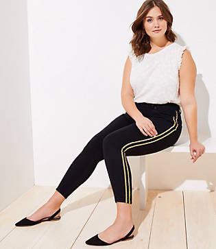 Loft Plus Shimmer Side Stripe Skinny Jeans In Black