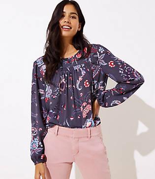 Loft Nouveau Garden Smocked Mixed Media Blouse