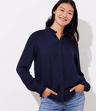 Loft Swiss Dot Ruffle Utility Blouse