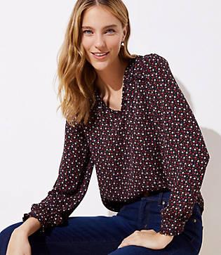 Loft Floral Dot Ruffle Blouse
