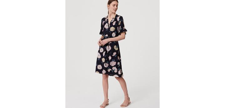 Loft Peony Split Neck Dress