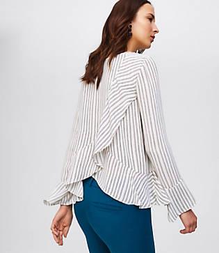 Loft Plaid Ruffled Crossover Back Blouse