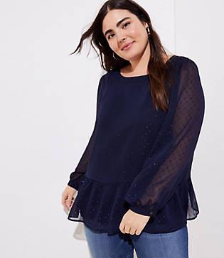 Loft Plus Swiss Dot Tie Back Peplum Blouse