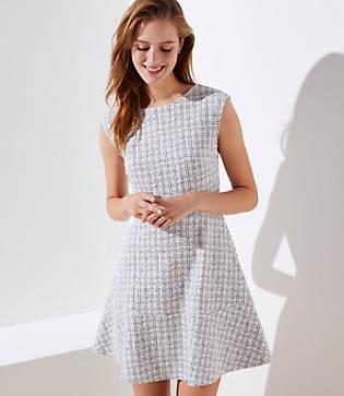 Loft Checked Jacquard Flare Dress