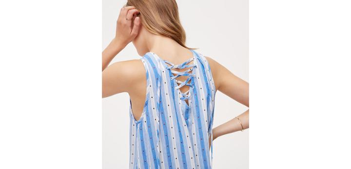 Loft Dot Stripe Lace Up Back Swing Dress
