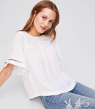 Loft Embroidered Bar Back Flutter Top