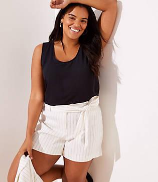 Loft Plus Pinstripe Tie Waist Shorts