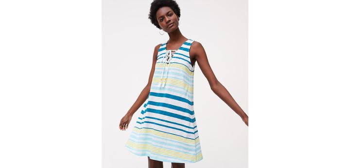 Loft Beach Striped Lace Up Swing Dress