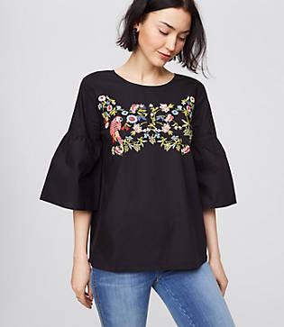 Loft Parrot Jungle Bell Sleeve Top