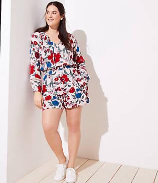 Loft Beach Loft Plus Floral Crochet Tie Neck Romper