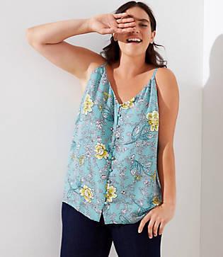 Loft Plus Floral Covered Button Strappy Cami