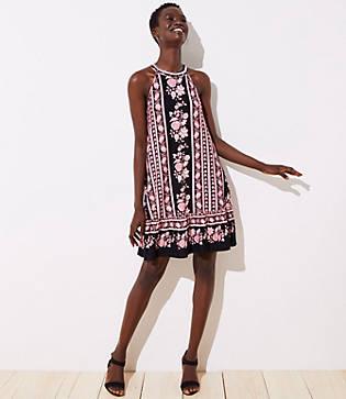 Loft Border Floral Halter Swing Dress