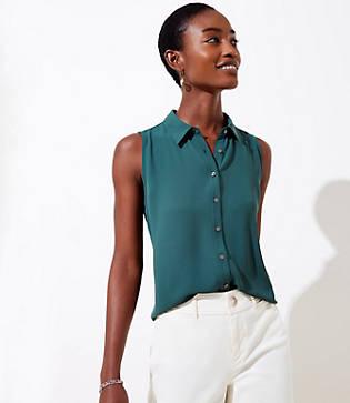 Loft Mixed Media Button Down Shell