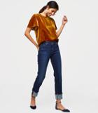 Loft Modern Frayed Cuff Straight Leg Jeans In Vivid Dark Indigo Wash