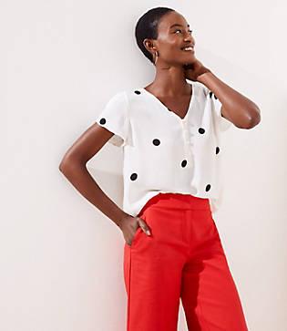 Loft Dot Buttoned Petal Sleeve Top