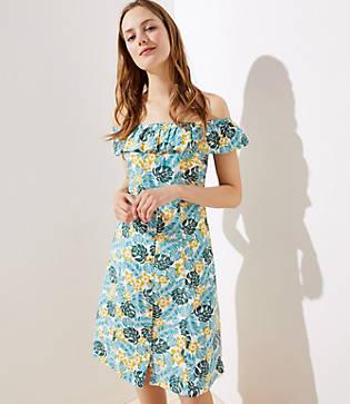 Loft Beach Flower Off The Shoulder Button Dress