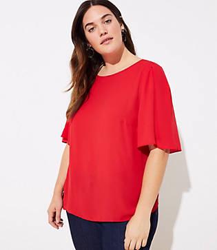 Loft Plus Flare Sleeve Mixed Media Top