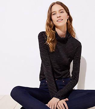 Loft Shimmer Stripe Shirttail Turtleneck