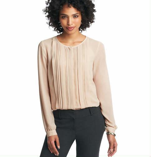 LOFT Tall Pleated Front Sheer Blouse, Golden Beige