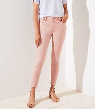 Loft Curvy Double Frayed Skinny Ankle Jeans In Pink