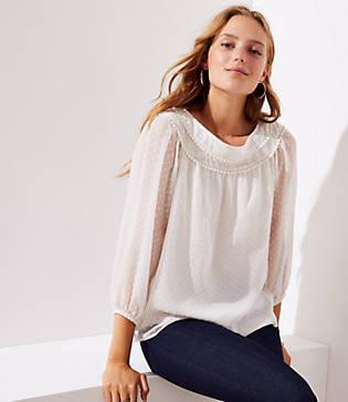 Loft Pom Pom Swiss Dot Blouse