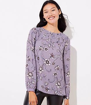 Loft Lilac Garden Pleat Yoke Blouse