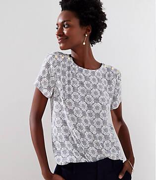 Loft Medallion Button Shoulder Clean Tee