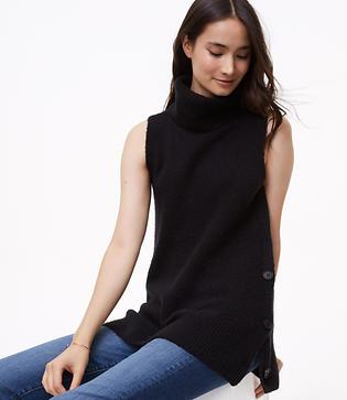 Loft Side Button Sleeveless Tunic Sweater